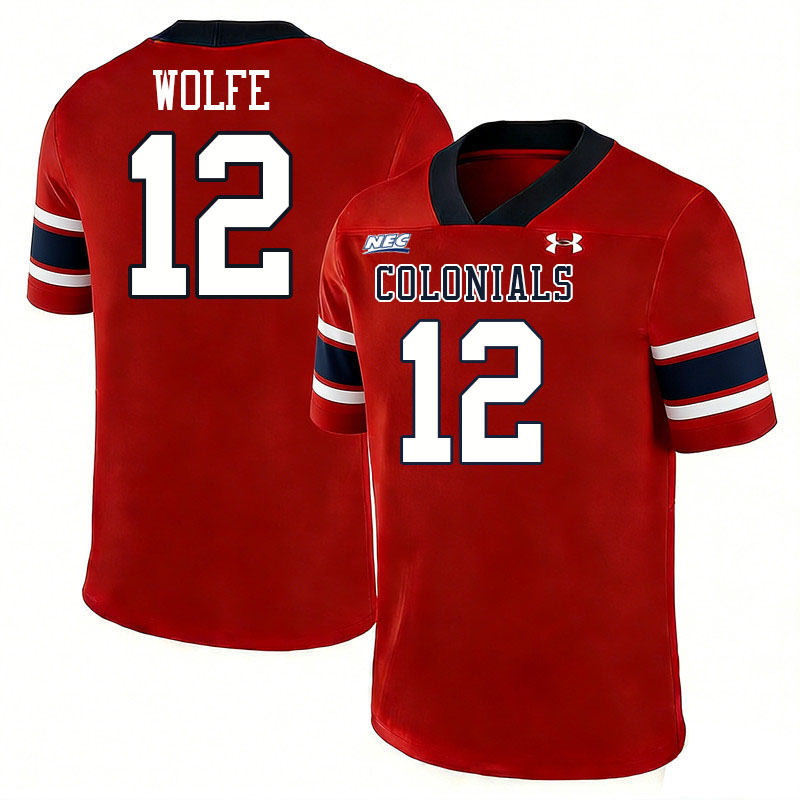 Robert Morris Colonials #12 Jake Wolfe College Football Jerseys,Uniforms Stitched-Red